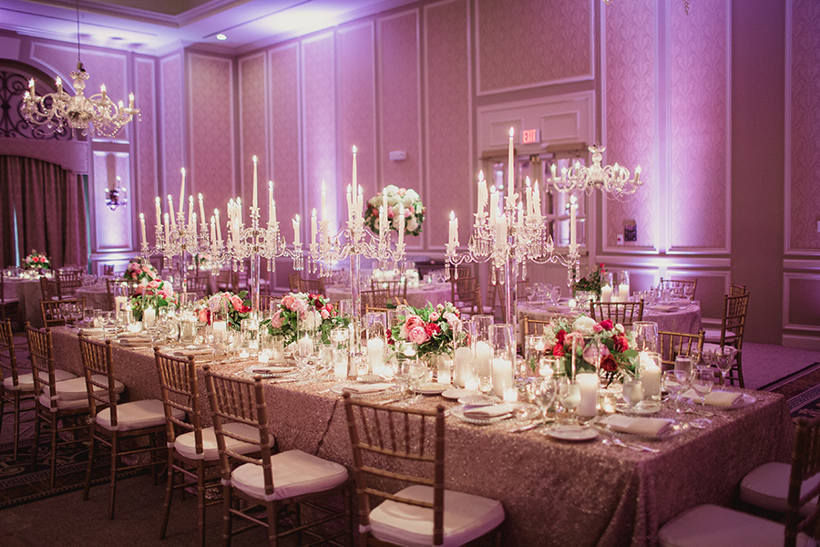 63 Adolphus Hotel Wedding Gold Red Pink Wedding Crystal Taper Candlabra Centerpieces