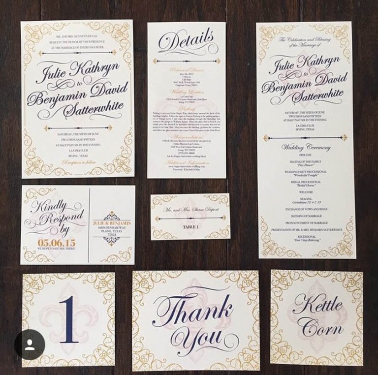 1-Navy, Gold, Ivory Fleur de Lis Wedding Invitations