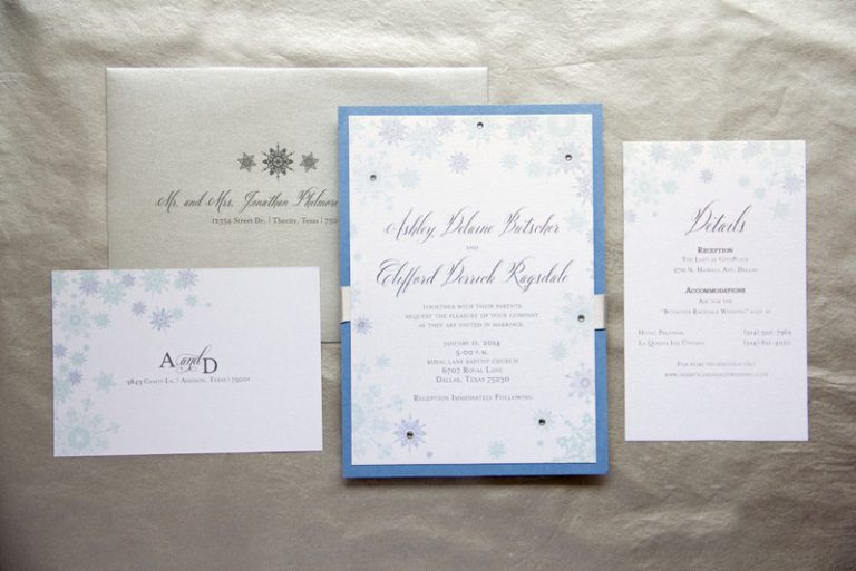 1-Winter Wonderland Wedding Invitations; Blue, White & SIlver Invitations; Snowflake Invitations