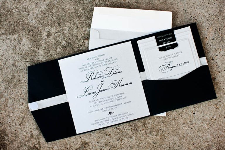 16-Black & White Wedding Invitation, Pocket Fold Wedding Invitation