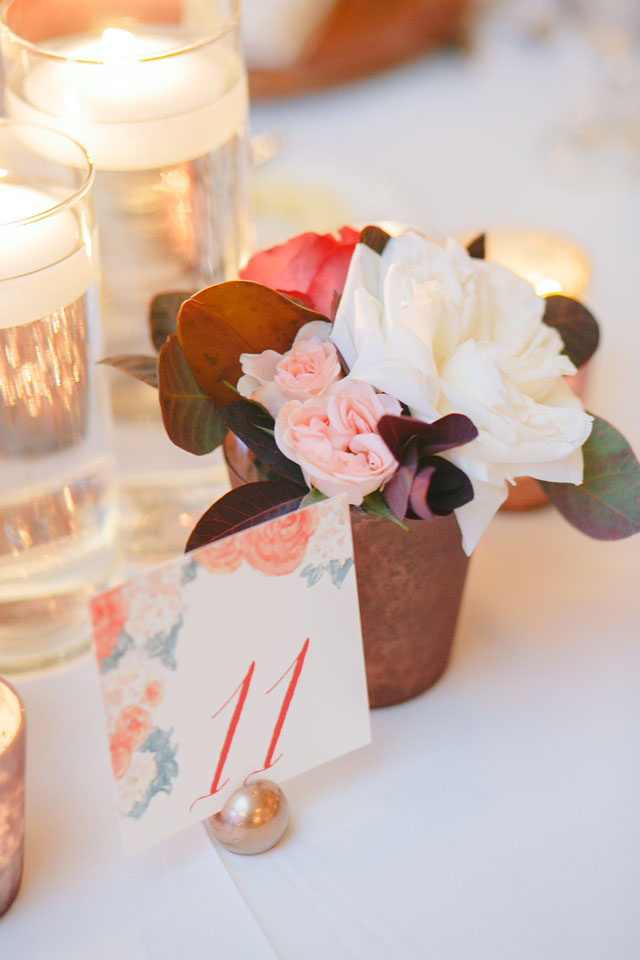 30-Copper, Peach, Blush, Burgundy, Ivory Centerpiece; Watercolor Table Numbers