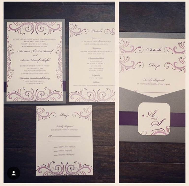 Fuchsia, Purple, & Gray Wedding Invitation