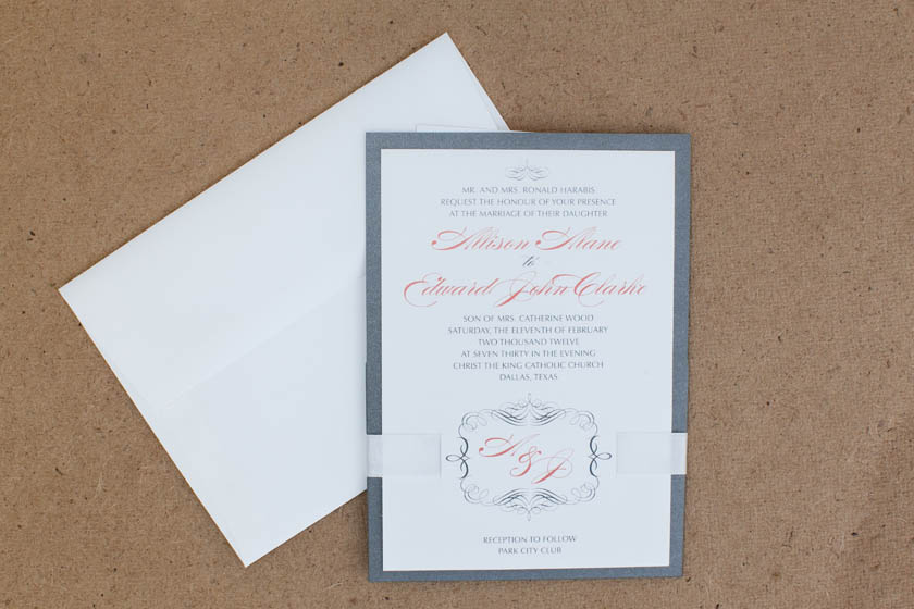 Grey, White, & Peach Wedding Invitation