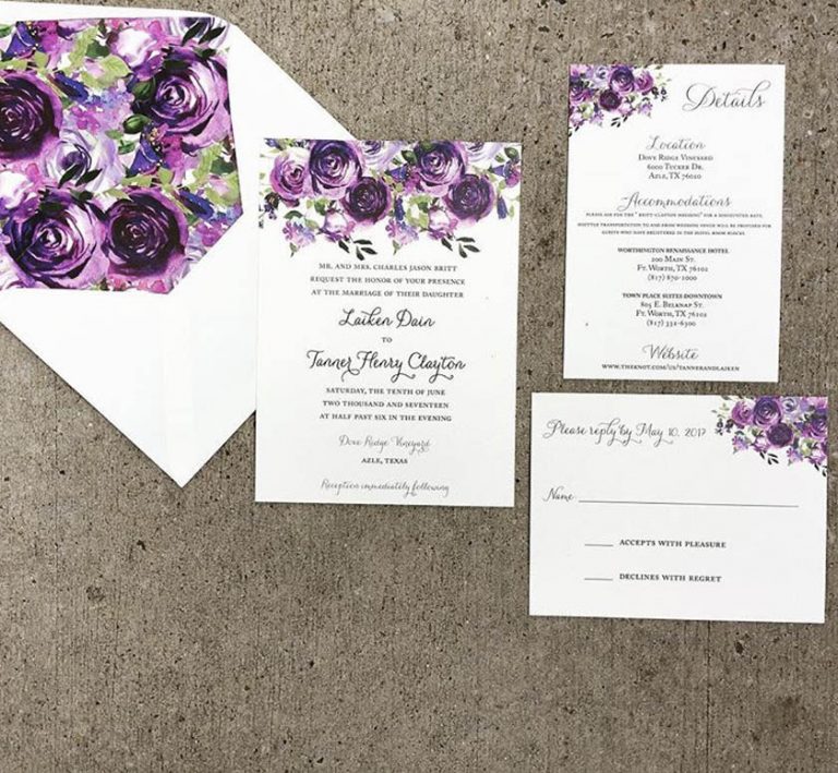 Purple Watercolor Flower Wedding Invitation