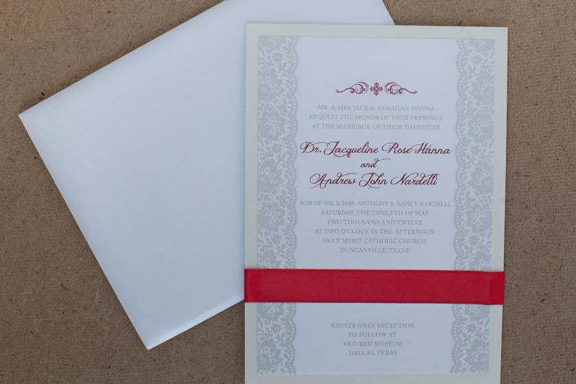 Red, Ivory, and Taupe Wedding Invitations