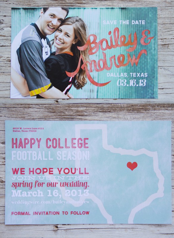 Teal & Peach Save the Dates, Football Save the Dates