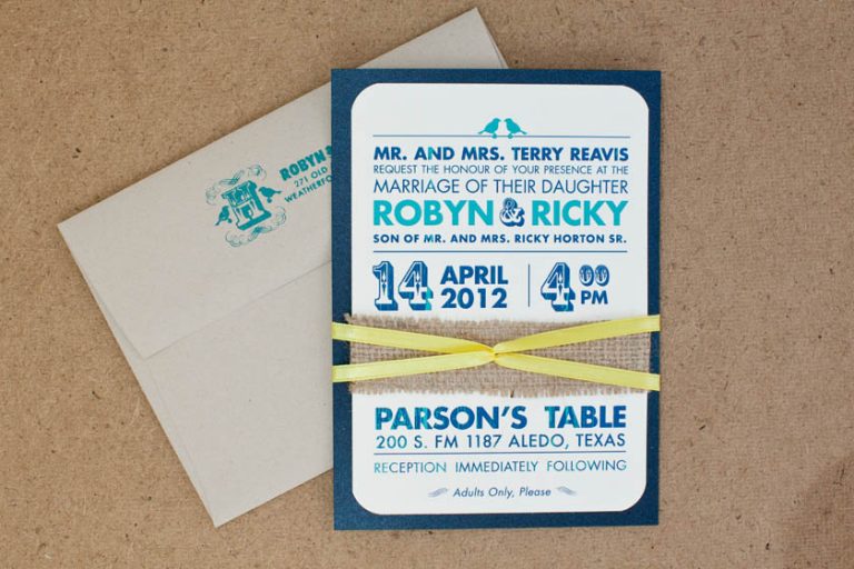 Vintage Navy Burlap Wedding Invitation