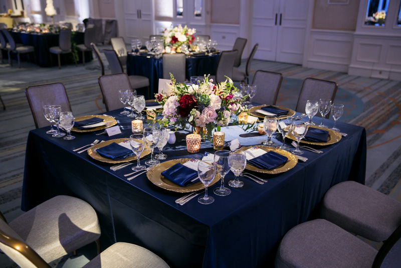 56 Navy Gold Wedding Square Tables