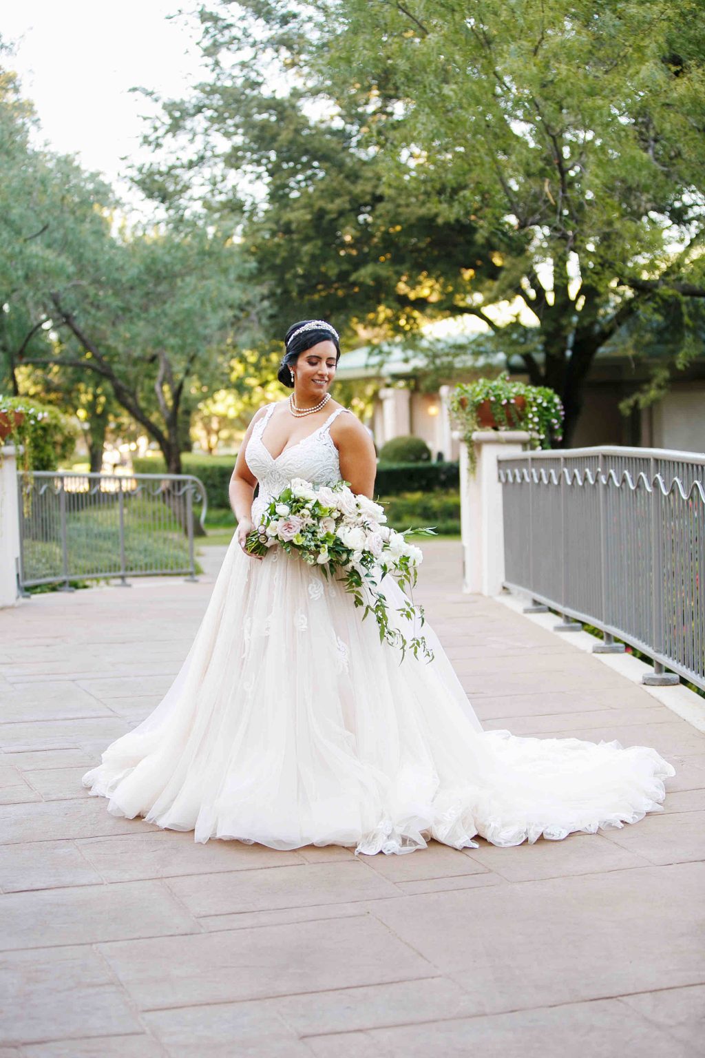 12 Four Seasons Dallas Wedding Blush Green Cascading Bouquet scaled