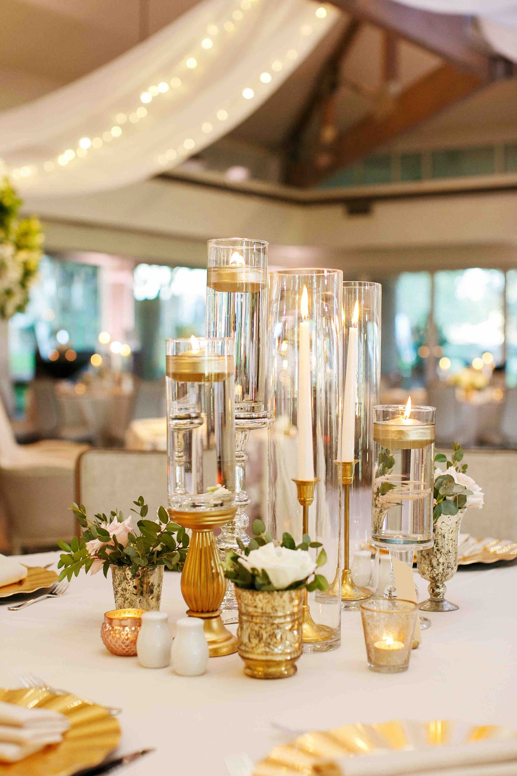 56 Gold Taper Candle Centerpiece scaled