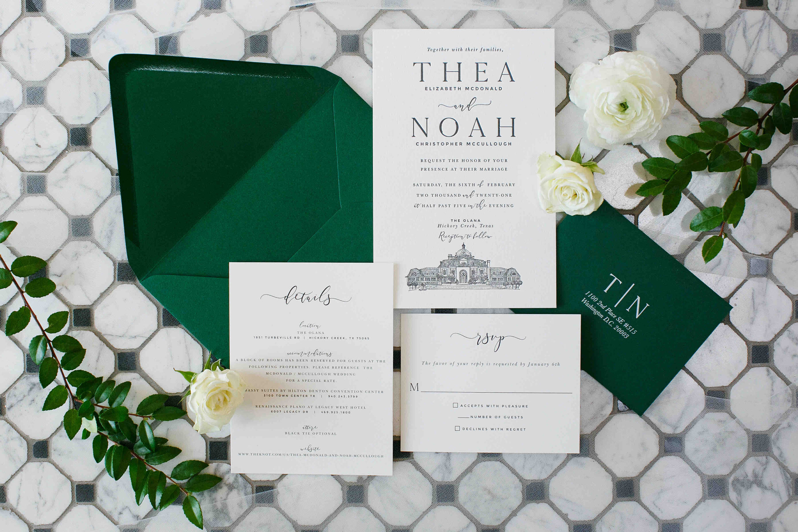 2 Green and White Invitation Olana Wedding scaled